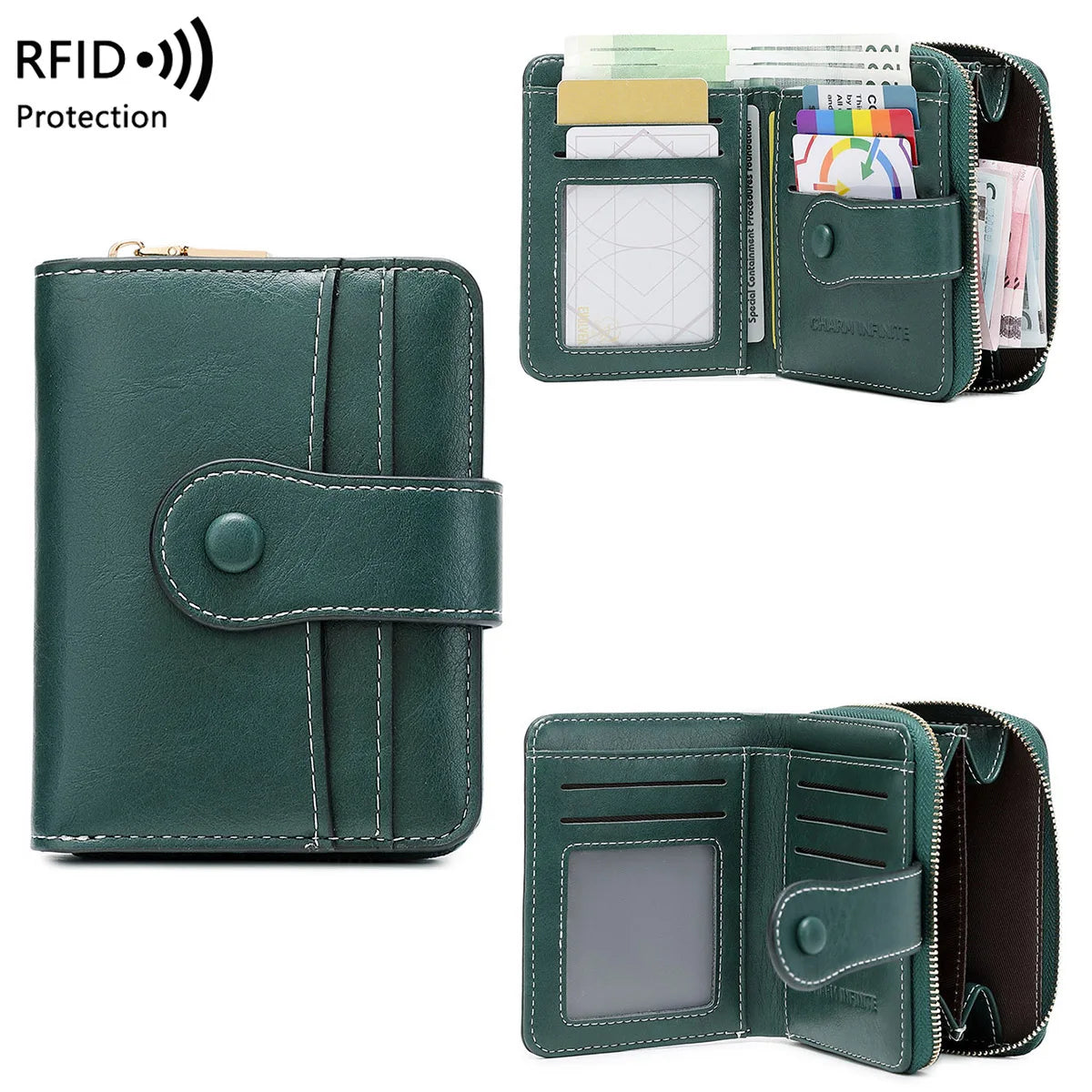 RFID Blocking Women's Short Wallet, Multifunctional Multi Card Slot Card Holder, Fashionable Retro Buckle Coin Purse