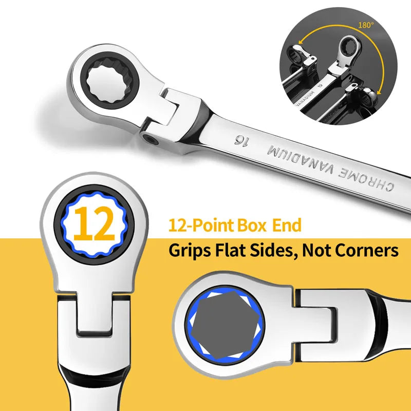 1 Piece Flexible Pivoting Head Ratchet Wrench Spanner Garage Metric hand Tool  For auto and Home Repair