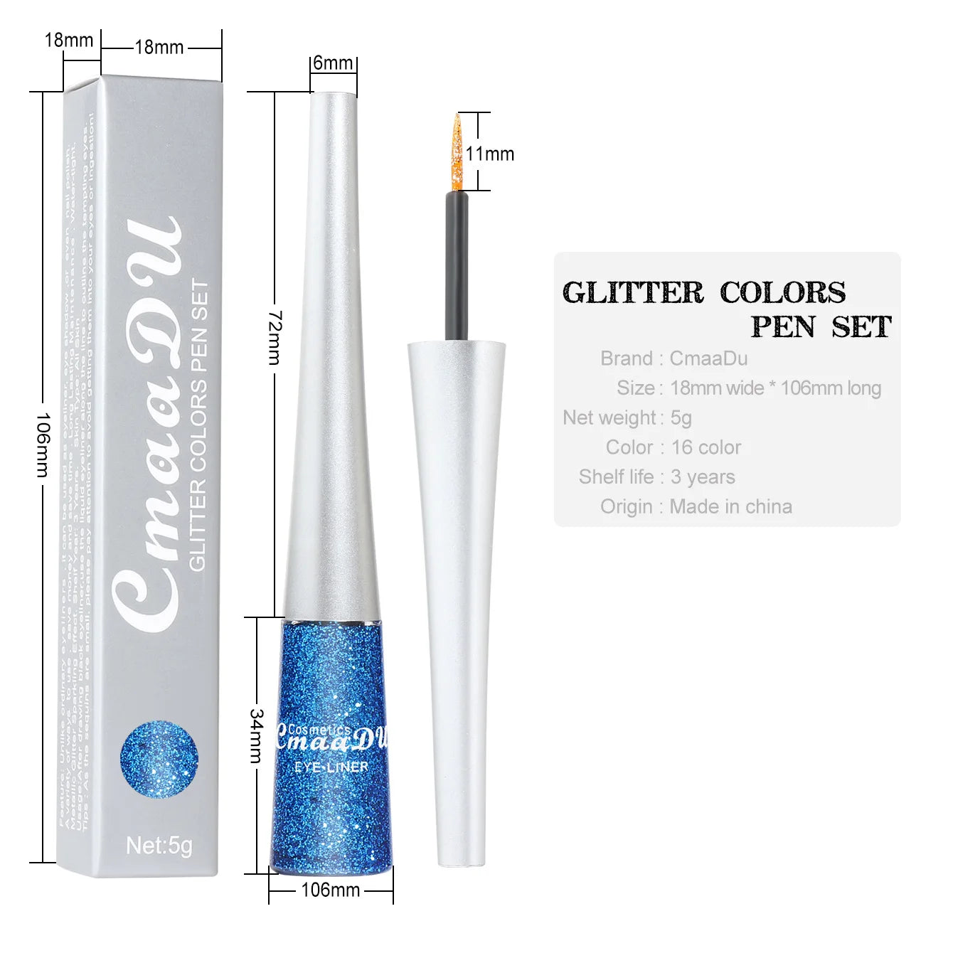 16 Colors Shiny Glitter Liquid Eyeliner