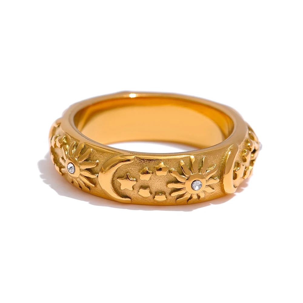 Yhpup Golden Stainless Steel Moon Star Sun Bangle Bracelet  Stylish Metal Open Wrist браслеты на руку женкие Party Gift