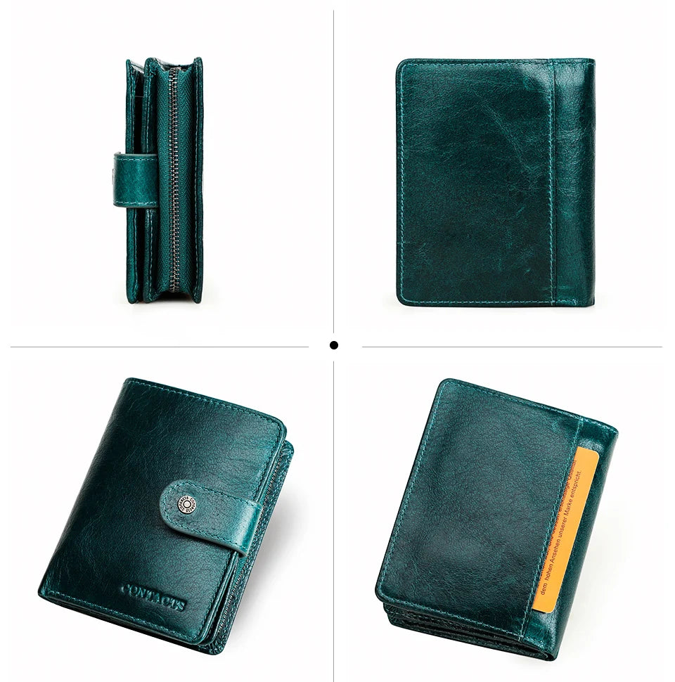 Contact'S Genuine Leather Wallets Women Men Wallet Short Small RFID Blocking Card Holder Wallets Ladies Red Coin Purse