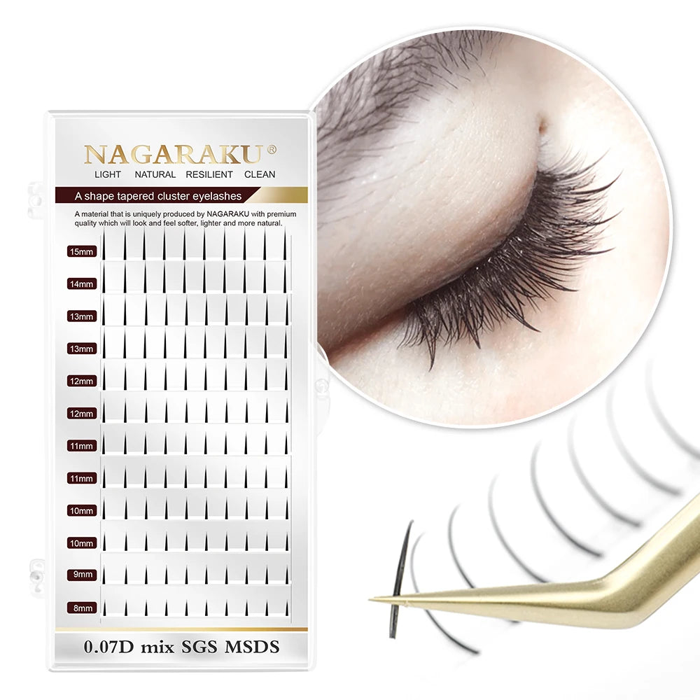 NAGARAKU A-Shape Tapered Flat Base Fluffy Eyelash Extension Spikes – Matte Cluster Makeup