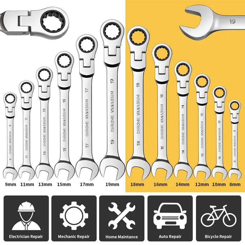 1 Piece Flexible Pivoting Head Ratchet Wrench Spanner Garage Metric hand Tool  For auto and Home Repair