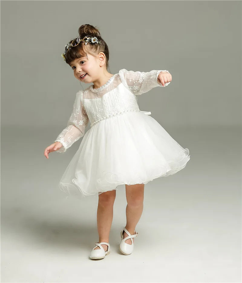 Hetiso Baby Girls Dress Long Sleeve Kids First Birthday Ball Gown Infant Dresses for Baptism Bridesmaid party 3-24 month