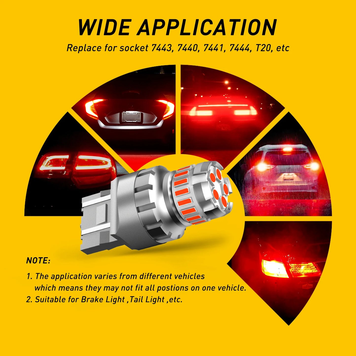 2PCS Flash Strobe T20 7443 W21/5W W21W Car Led Light Brake led Tail Signal Stop Light Bulb Back-Up Reverse Lamp Flash Red White