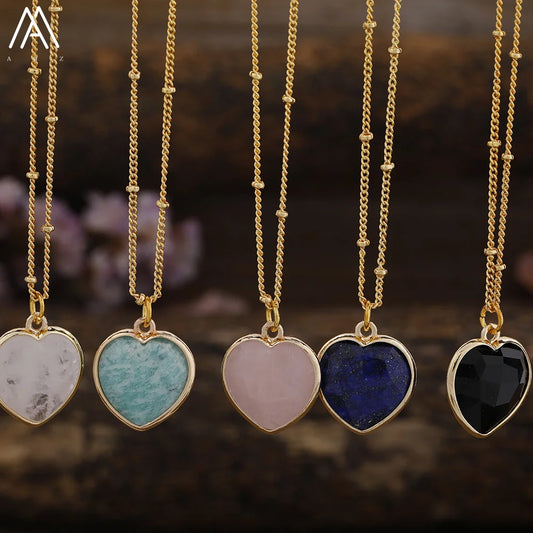 Natural Roses Quartz Heart Pendant Necklace For Women Elegant Romatic Gems Stone Necklace Jewelry Gifts Dropship