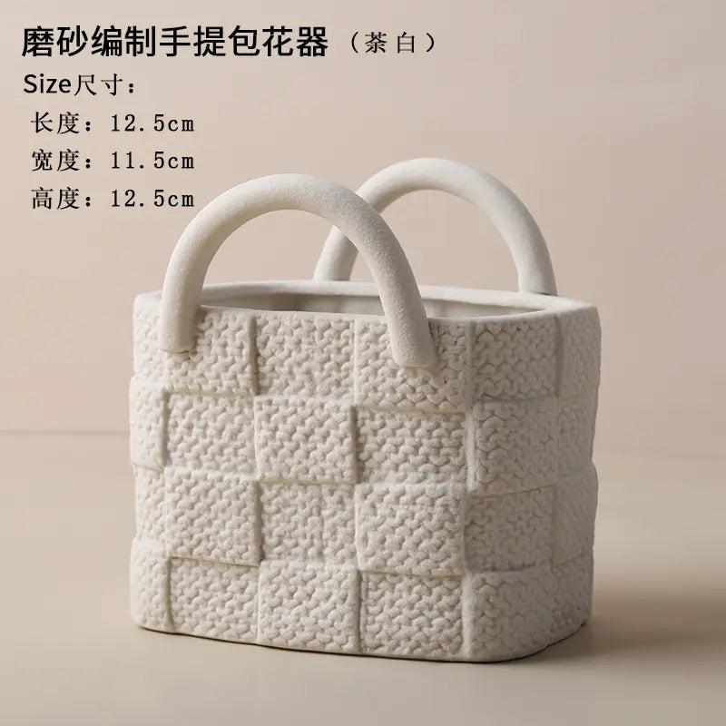 Ceramic Handbag Vase – Modern Morandi Style Tote Flower Pot