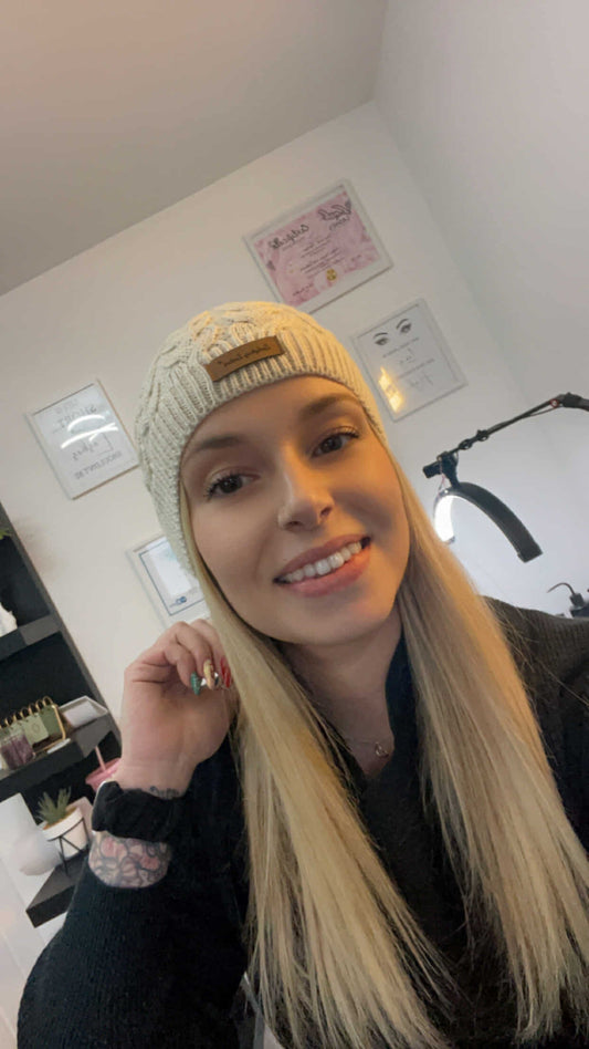 Cable Knit Ladybug Lashes Beanie