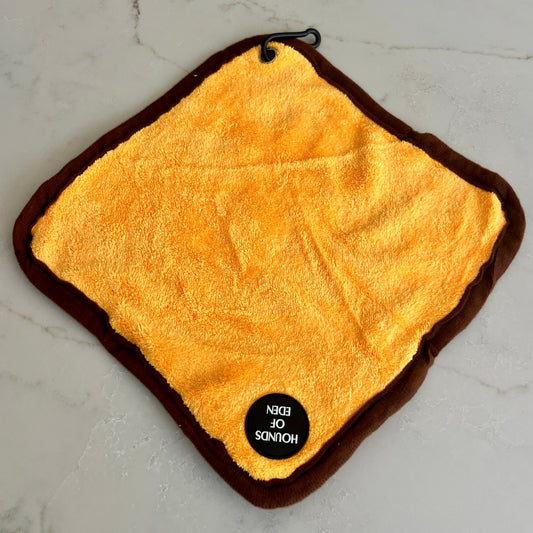 Mini Dog Towel + Clip, Yellow & Brown