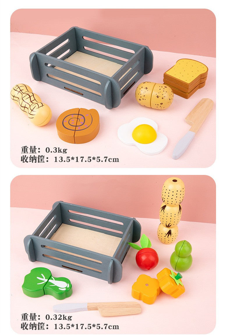 Wooden Simulation Kitchen Toy Montessori Pretend Play House Series Cut Fruit Desserts Children Cut Vegetables Educational Toys