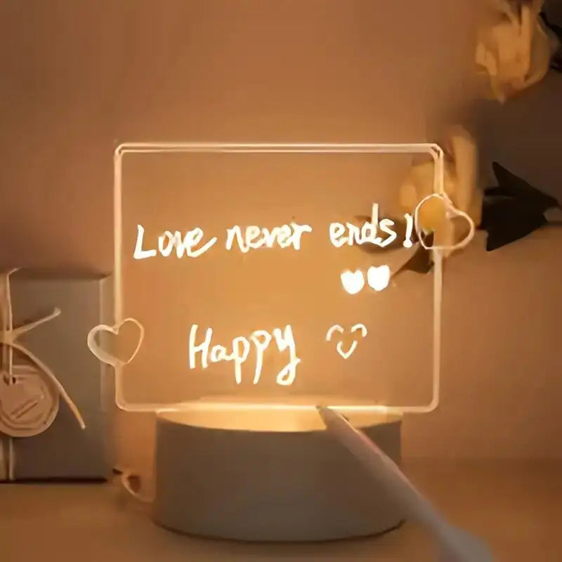 1 PC 3D Night Light DIY Writing Board Acrylic Intelligent White Base with Handwriting Pen Message Board Creative Gift Transparen