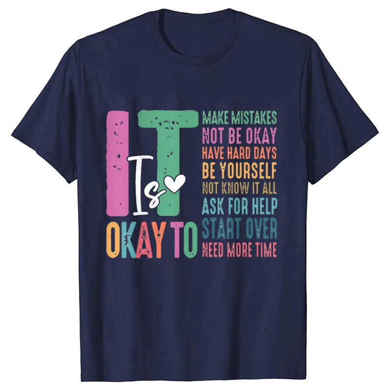 It's Okay To Make Some Mistakes T-shirt for Women Mental Health Shirt Motivational Y2k Tops Short Sleeve Tees Female Clothing