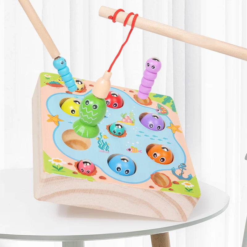 Children Wooden Fishing Game Toys Early Education Colour Cognitive Toy Kids Interactive Games Toys for Gifts Fine Motor Skill