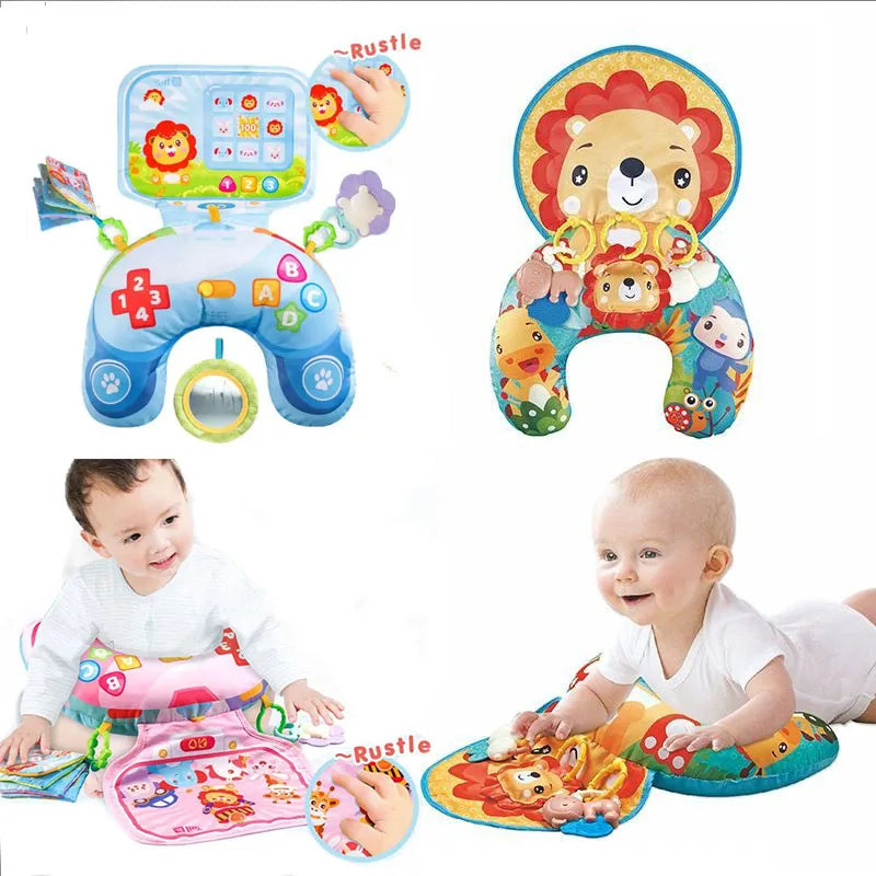 Montessori High Contrast Sensory Toys Baby Pillow Tummy Time Toy Newborn Head-up Training Pillow Teether Rattles 0 -6- 12 Months