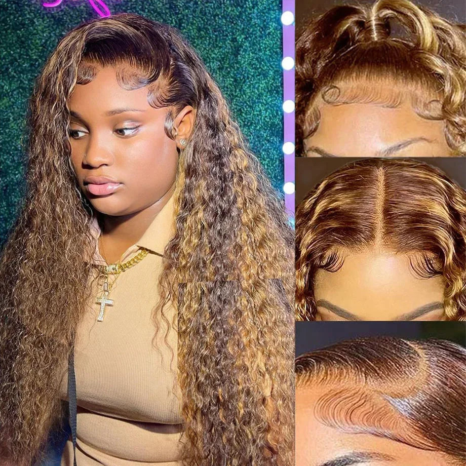 250Density Lace Front Deep Wave 30Inch Curly Highlight Wig Human Hair Honey Blonde 13x6 Hd Lace Frontal Wig Brazilian For Women