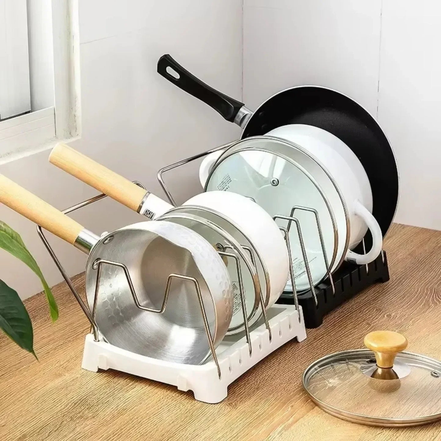 Expandable Pots and Pans Storage Rack for Cabinets Pot and Lid Holder with 6 Adjustable Shelves for Kitchen Organisation Tools