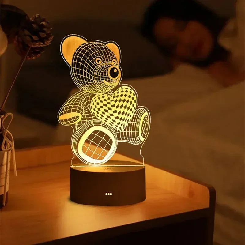 Creative 3D Acrylic Night Light USB Operated Bedroom Bedside LED Table Lamp Ornaments Christmas Holiday Birthday Event Gift