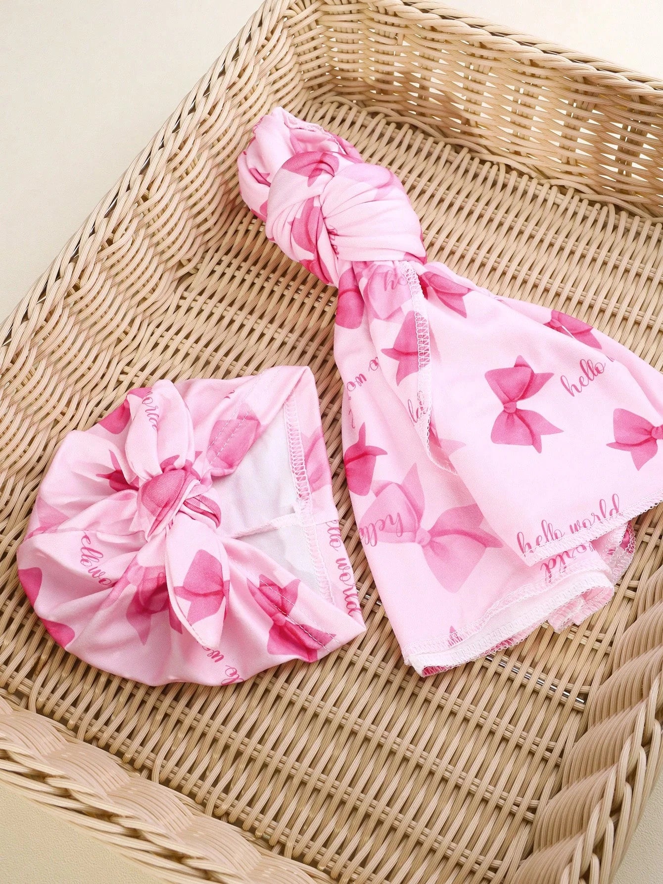 Ylsteed Newborn Photography Receive Blanket Newborn Bow Print Swaddle Blanket with Hat Bedding Infant Bath Towel Baby Items-HD