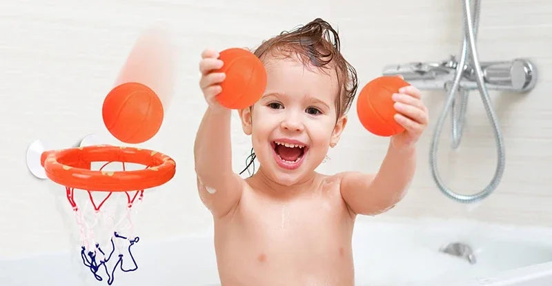 Baby Kids Mini Basketball Bathtub Water Play Set with 3 Balls Funny Shower Bath Fun Toys for Toddlers Educational and Safe