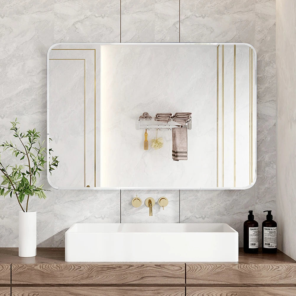 Modern simple frameless rounded corner wall mounted mirror, bathroom makeup mirror, toilet bathroom decorative mirror