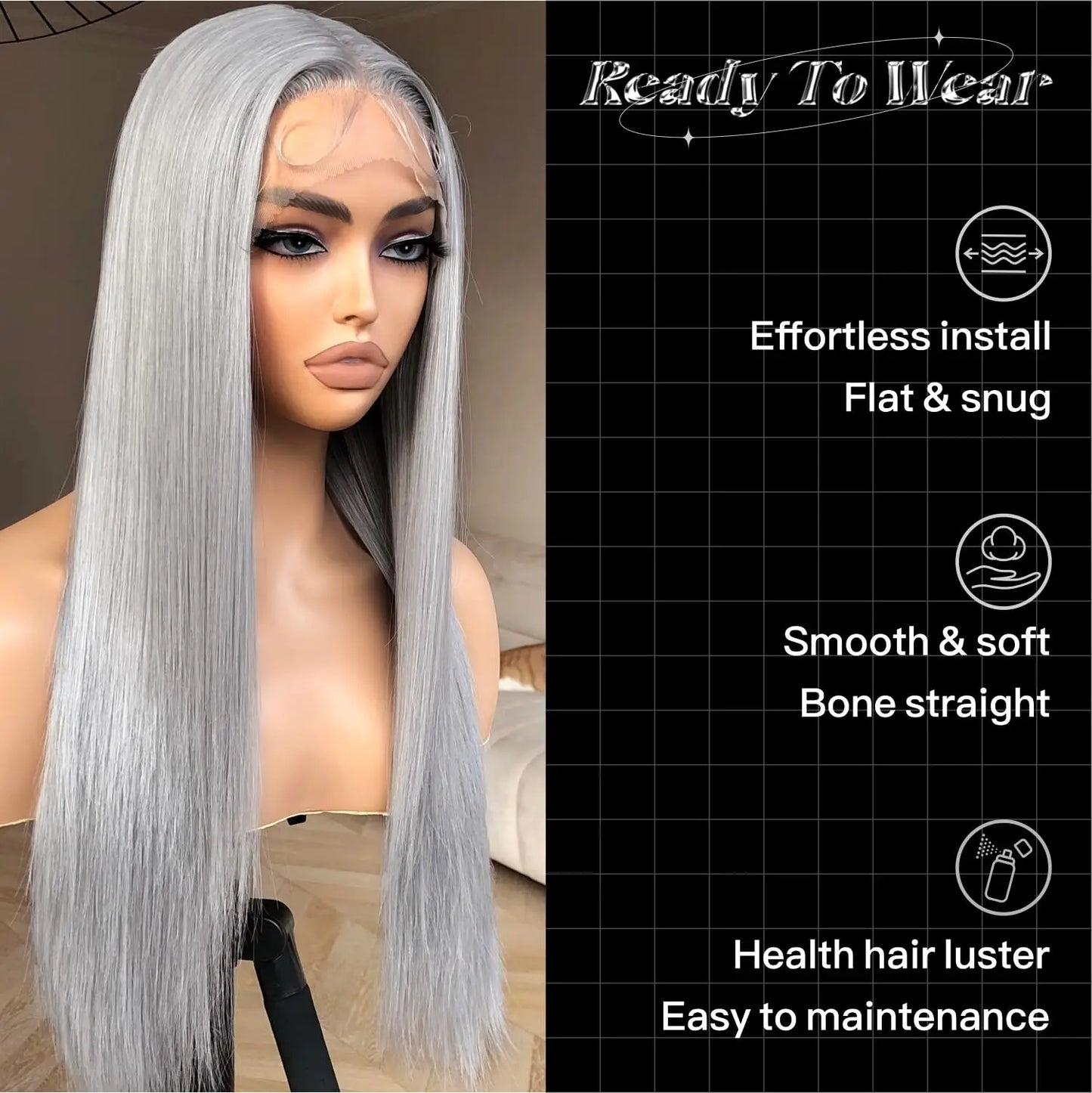 38 Inch 13x6 Hd Lace Frontal Wig 250 Density Grey Straight Human Hair Pre Plucked Transparent 13x4 Lace Frontal Brazilian Wig