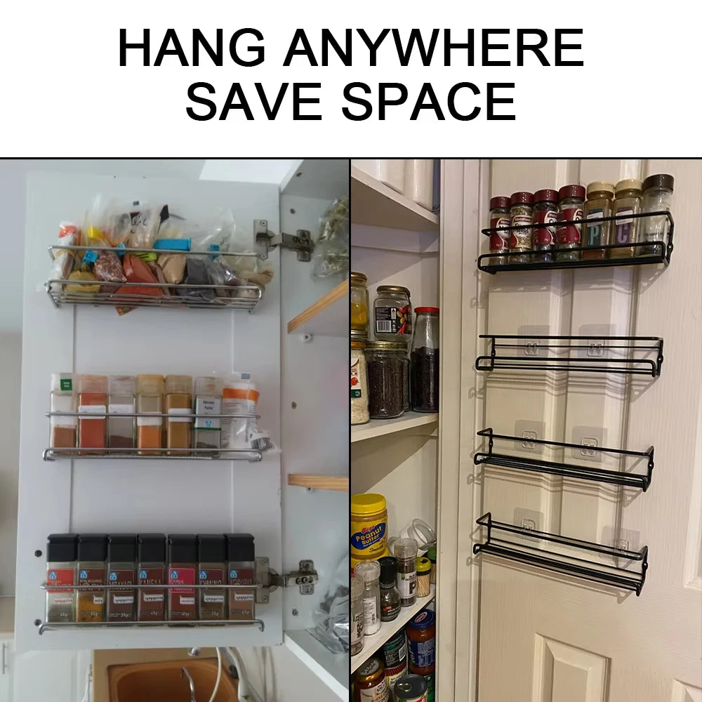 1/2pcs Kitchen Rack Organiser Wall Mount Spice Rack Metal Hanging Seasoning Shelf Organiser Rack for Cupboard Single Layer