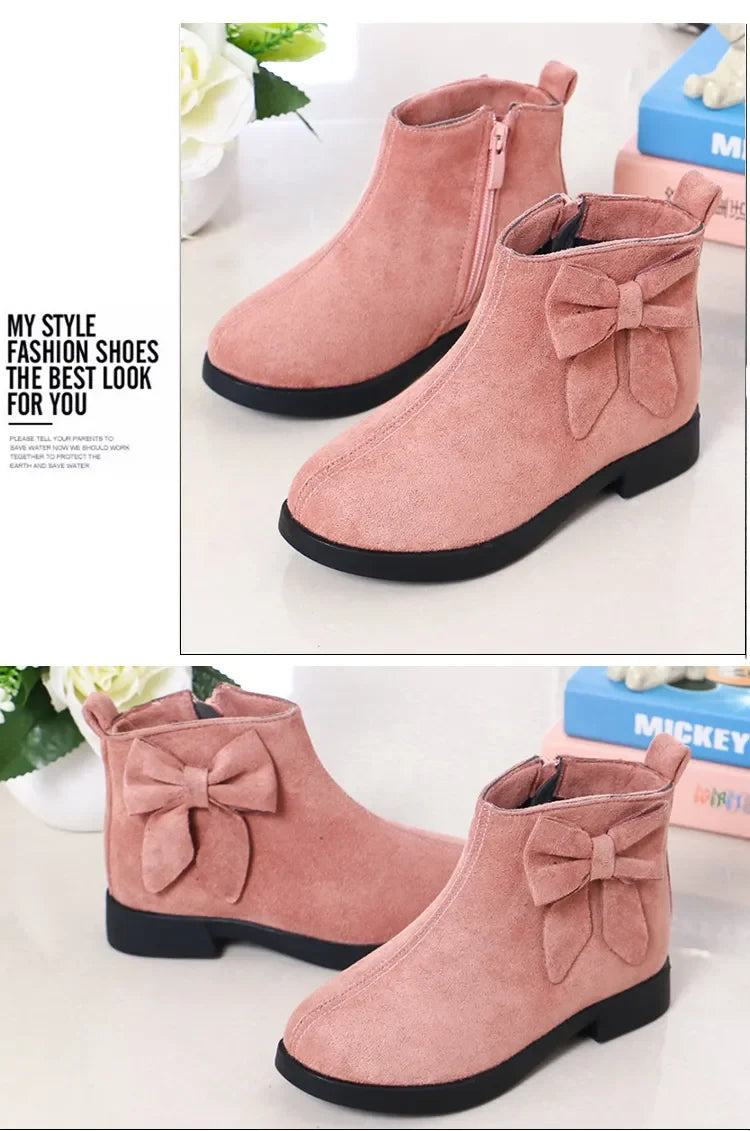 2023 Girls Boots Leather Sport Shoes For Girls Children Warm Boots Fashion Soft Bottom Princess Snow Boots Kids Sneakers