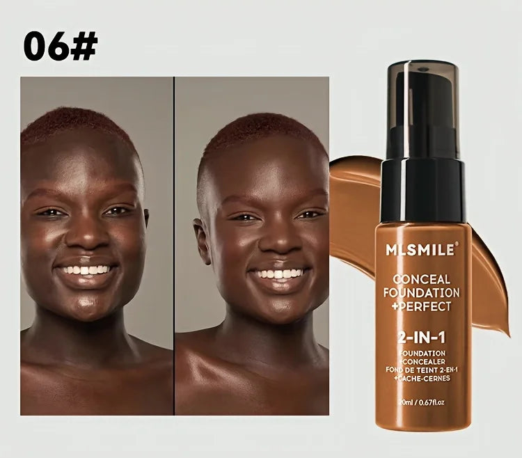 2-In-1 Oil Control Liquid Foundation & Concealer Full Coverage Long Lasting Waterproof Hydrating Brightening Base Makeup