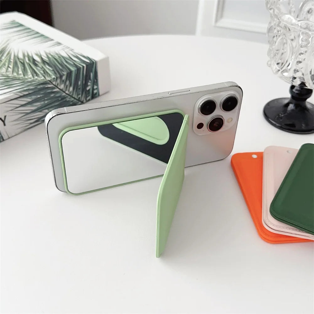 Luxury Magnetic Card Holder For iPhone 16 15 14 13 12 Pro Max Flip Make-up Mirror Silicone Bank ID Card Wallet Case