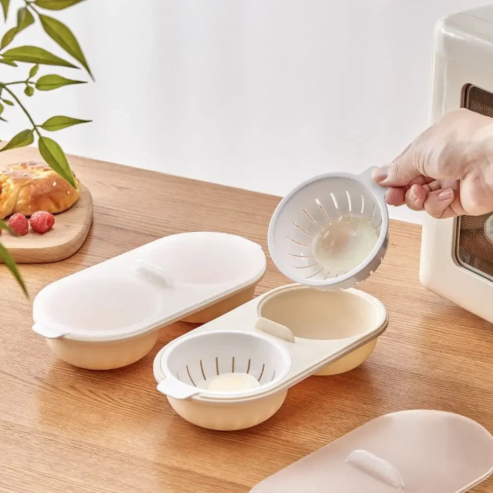 1pc Microwave Eggs Poacher,Double-Cup Egg Boiler,Kitchen Gadget, Hot Spring Egg Mold ,Cooking Tools,Clear Water Lotus Egg Maker