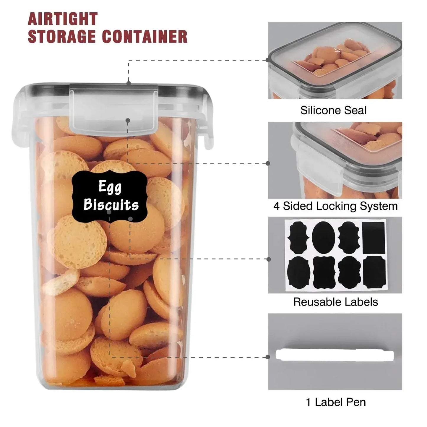 Food Storage Containers Kitchen Organiser and Storage Container with Lids Refrigerator Noodle Box Tank Sealed Cans 5Pcs Set