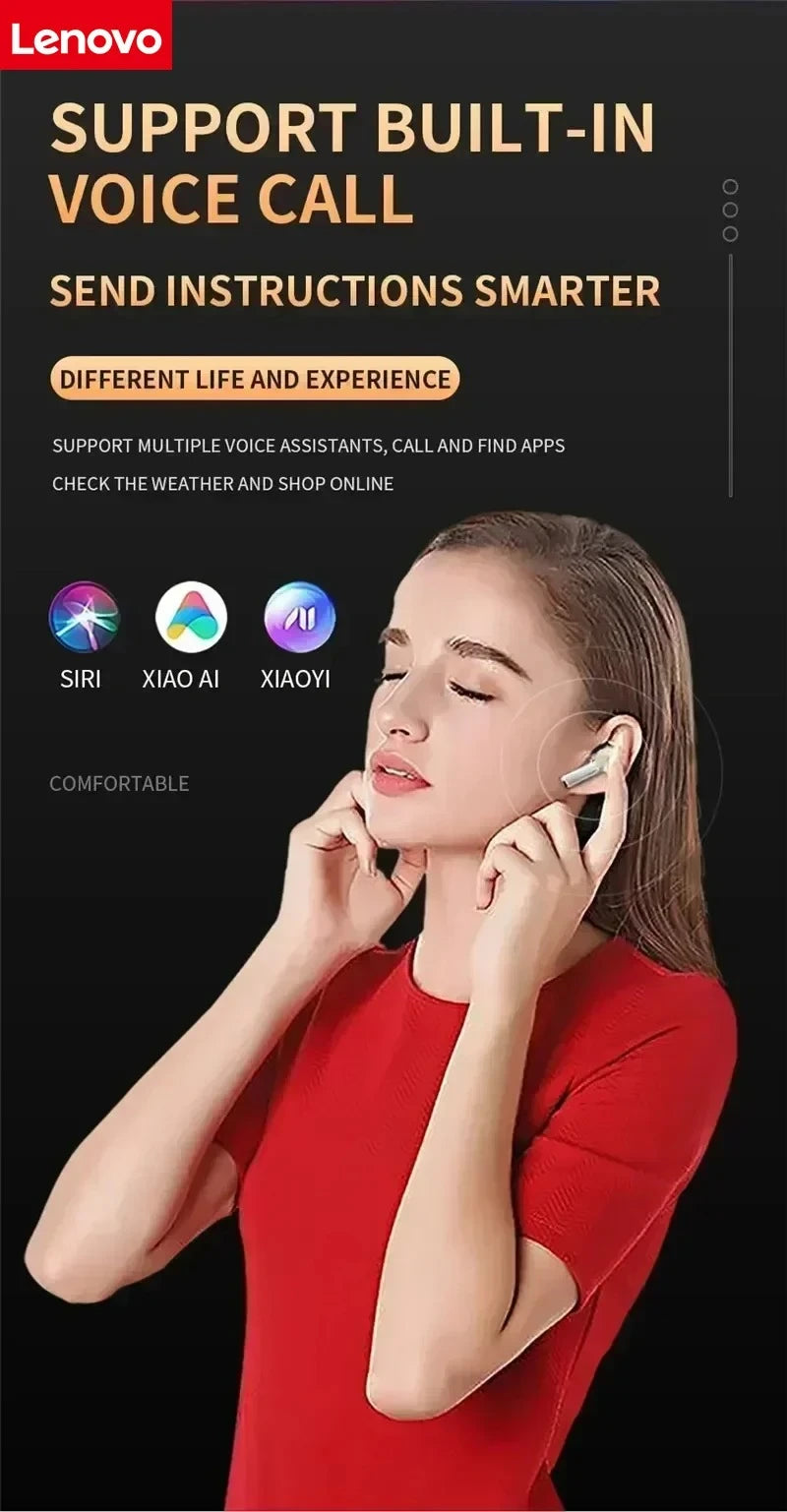 Lenovo Semi-In-Ear Wireless Bluetooth Headphones Touch-Control Sports Headphones 3D Stereo Headphones Suitable for Gaming
