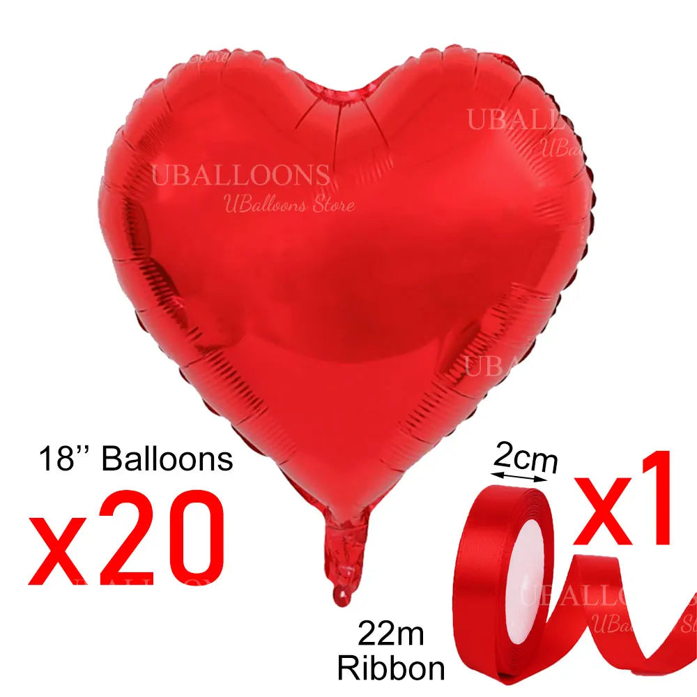 10/20pcs Hanging Heart Balloons Love Foil Heart Shaped Balloons with Ribbon for Wedding Engagement Birthday Valentines Day Decor
