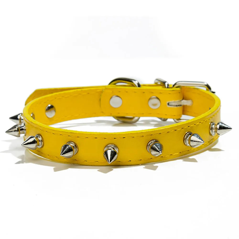 Anti-Bite Spiked Dog Collar – PU Leather Studded Collar for Small Dogs, Bulldogs, Pugs, and Puppies