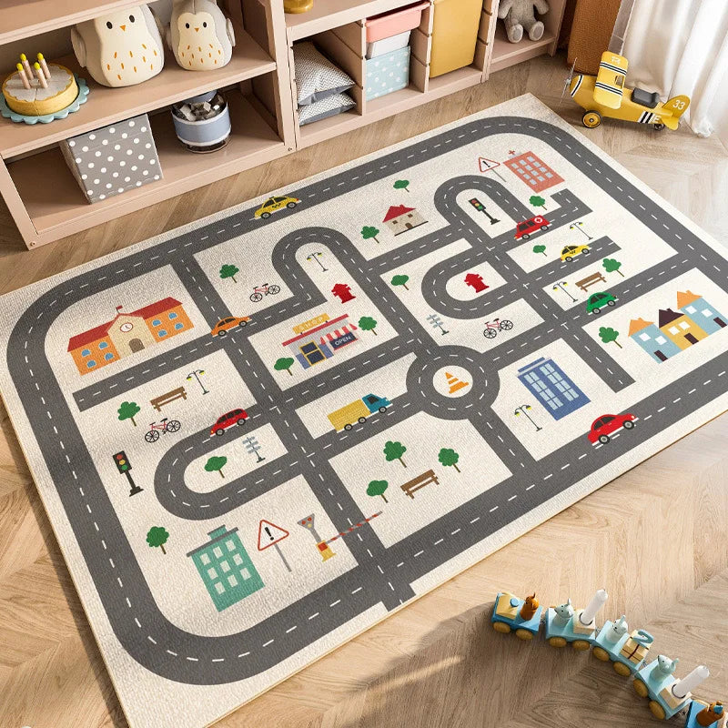 Cartoon Car Traffic Children's Carpet Playroom Baby Crawl Mat Home Decor Living Room Bedroom Floor Mat  Living Room Decoration