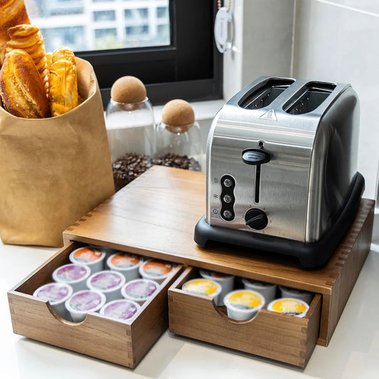 Wooden Coffee Pod Holder Coffee Capsule Drawer Organizer Tea Storage Box for Kitchen Bar Home Coffee Station Organization