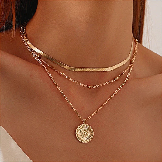 3 Layer Round Pendant Necklaces