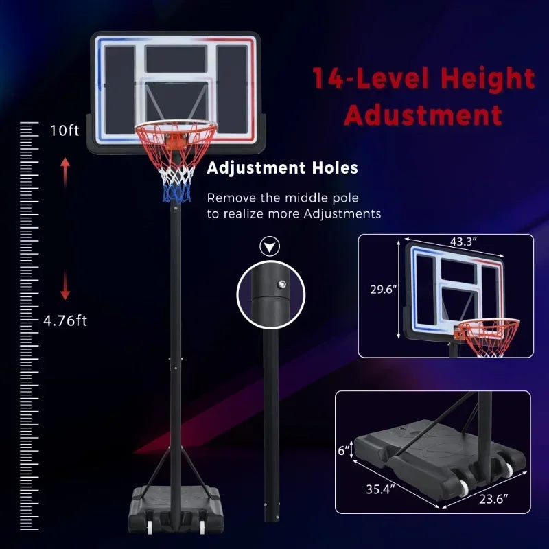 Upgrade Portable Basketball Rack Height Adjustable Contains LED Basketball Rack Lights Super Bright For Outdoor Play At Night[U