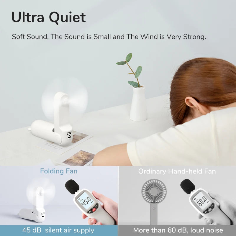 JISULIFE Portable Mini Handheld Fan USB 4500mA With Flash Light