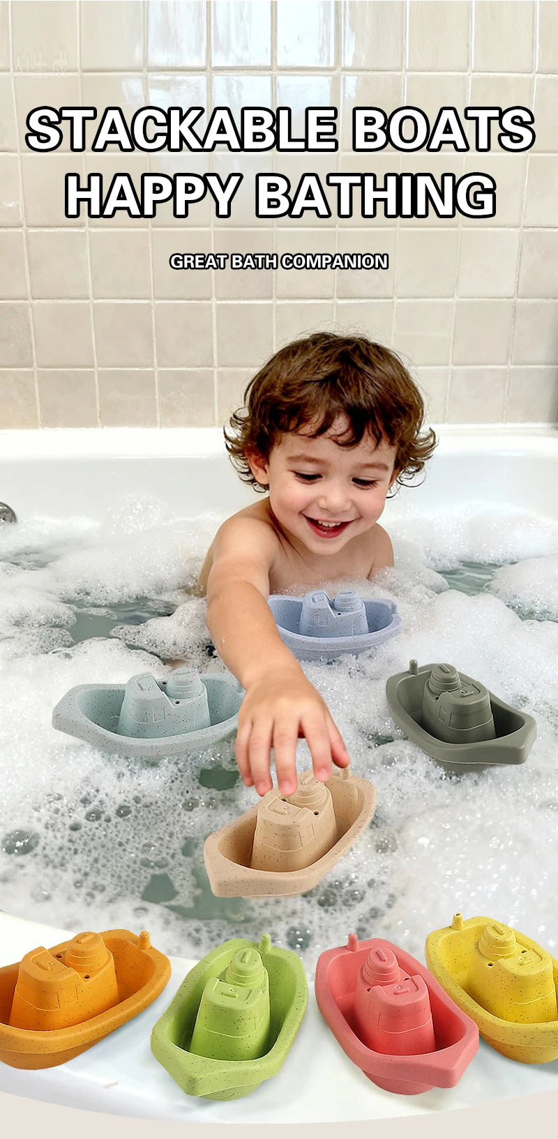 4/7-Piece Set of Baby Floating Boat Toys, Bath Toys, Colorful Multi-Colored Toys, Beach and Bathtub Toys, Early Education Water Play Gifts