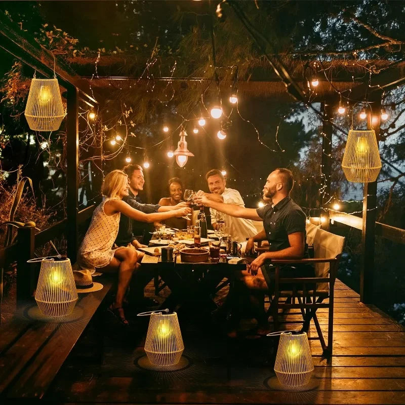 Outdoor Induction Hanging Handmade Woven Waterproof Solar Light, 0.6W Solar Tungsten Filament Lantern Yard Patio Street Light