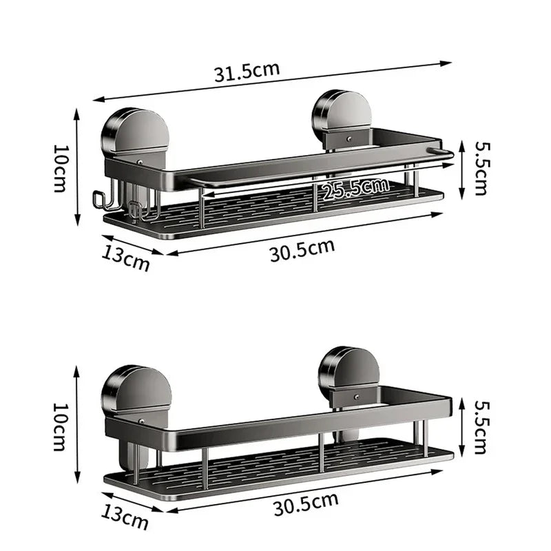 Suction Cup Bathroom Shelf No Drill Wall Mounted Shampoo Bottle Shower Rack Toilet Storage Rack Aluminum Bathroom Kitchen