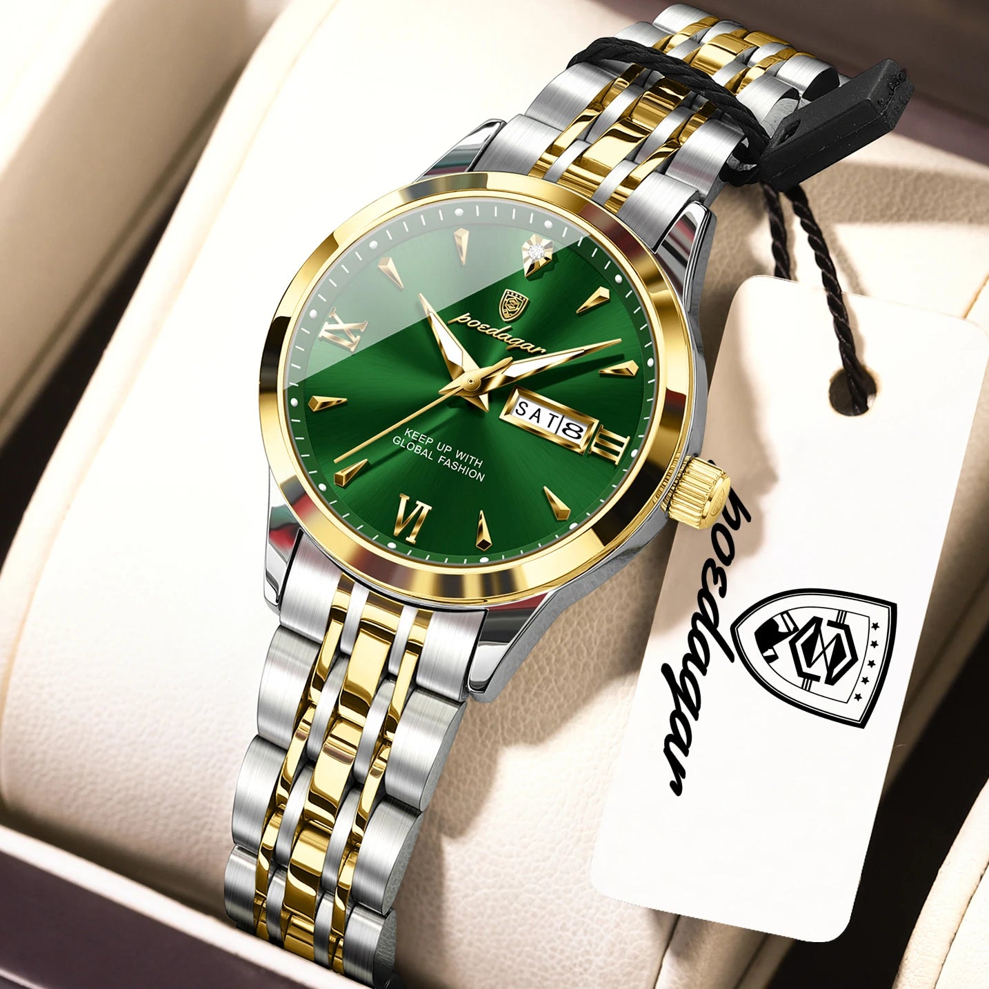 POEDAGAR Original Watch For Woman Waterproof Luminous Date Week Ladies Watch Stainless Steel Quartz Women's Watches Female Reloj
