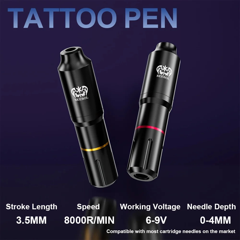 Valentine's Day Gift Neebol Wireless Tattoo Machine Kit Complete,Rotary Tattoo Pen,Tattoo Cartridge Needles, inks,Body Art Makeu
