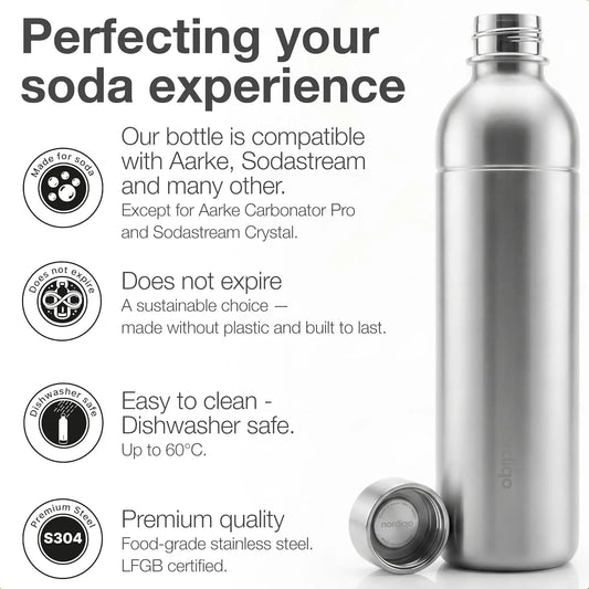 1L Stainless Steel Carbonating Bottle| Compatible with Aarke Carbonator 3, SodaStream Duo & Plastic