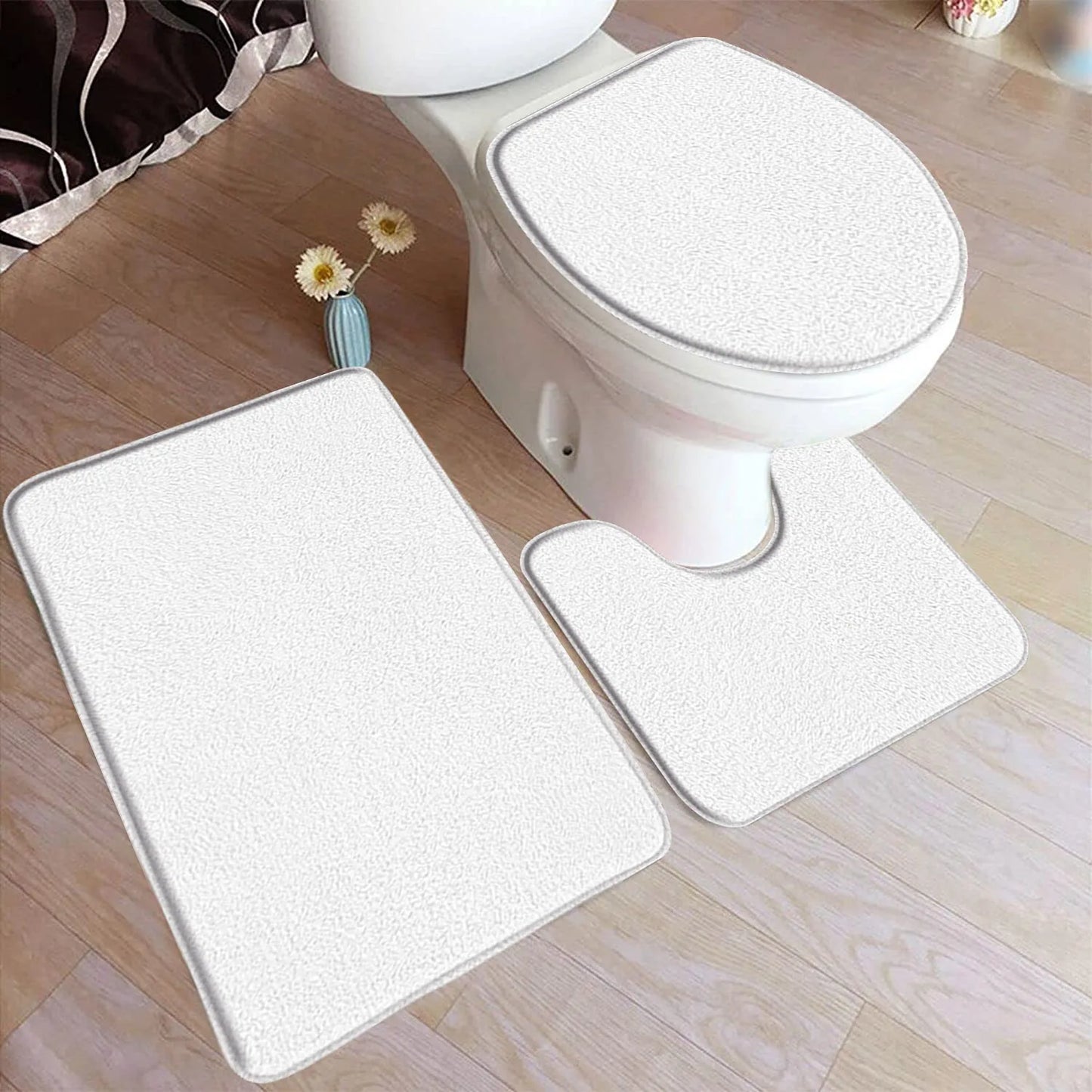 Black Bath Mat Set Modern Solid Colour Home Doormat Carpet Flannel Bathroom Decor Floor Rugs U-shaped Pad With Toilet Lid Cover