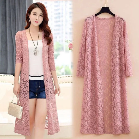 Summer Sun Protection Clothing Women Long Cardigan Female Cardigans Long Sleeve Women Lace Coat Jacket Ladies Shawl Outerwear