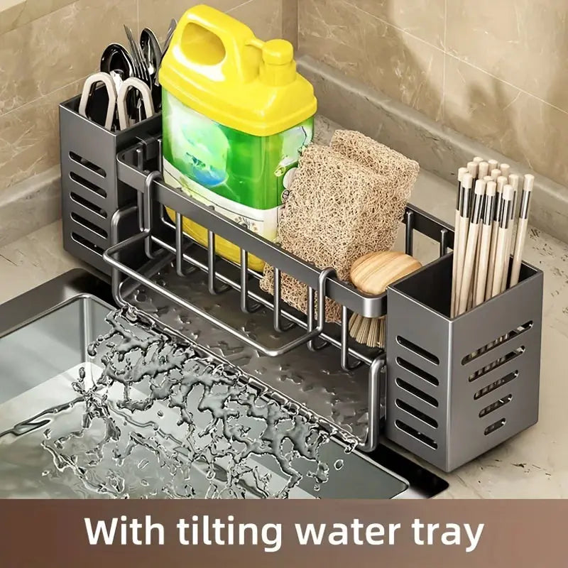 Stainless Steel Kitchen Sink Storage Rack, built-in Sponge Rack And Drainage Basket For Kitchen Cleaning And Storage