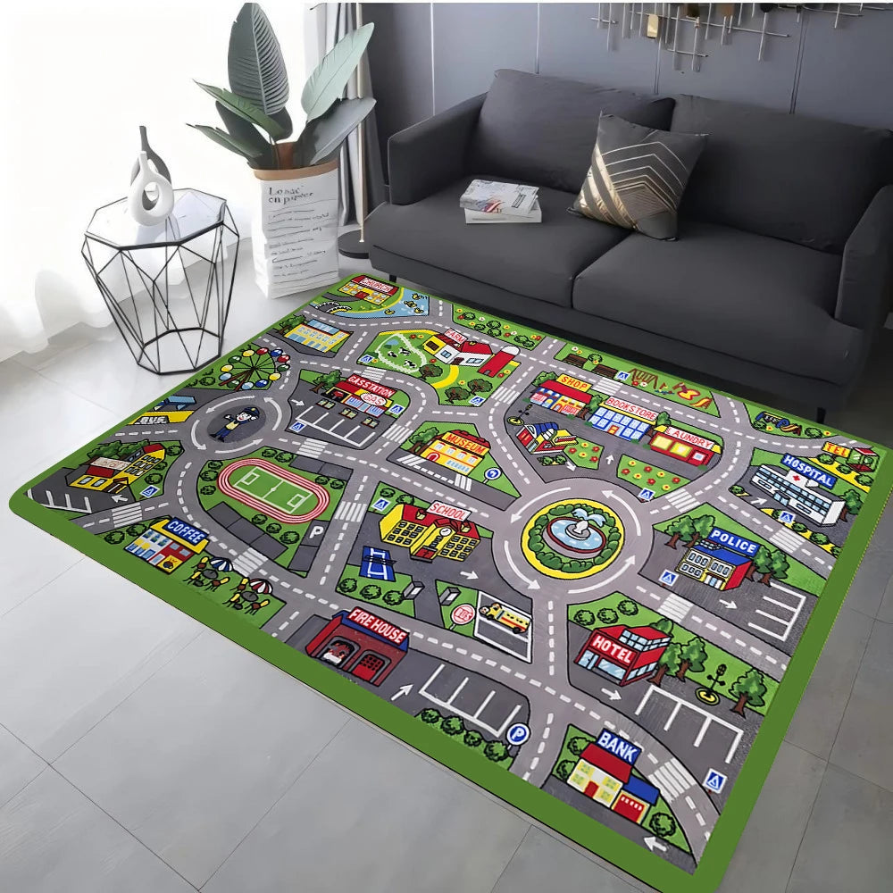 Playful Interactive Traffic Play Mat Non-Slip Learning Rug for Kids Room or Play Area – Compatible with Toy Cars, Home Decor