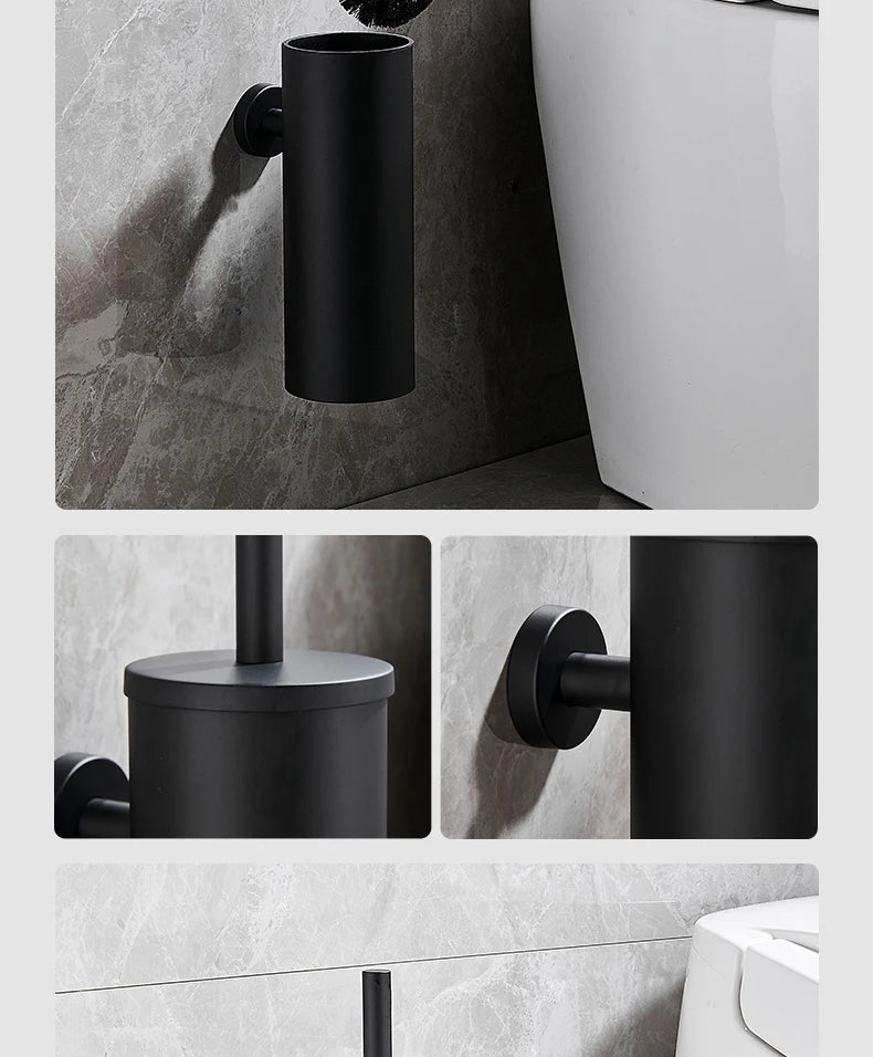 Stainless Steel Bathroom Toilet Brush Holder Accessories Black Toilet Brush Wall Mounted WC Cleaner Brush FR07